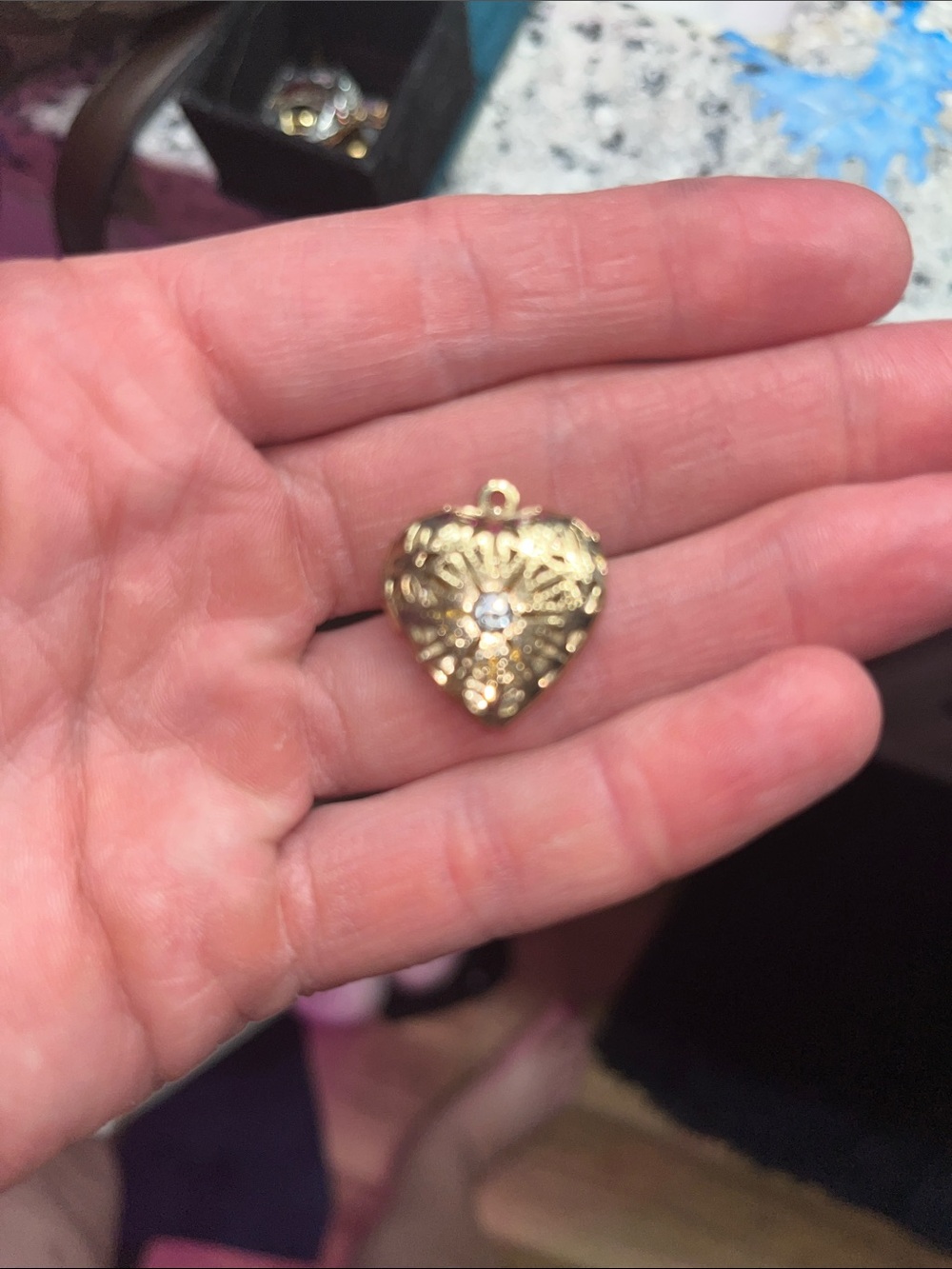 Gold Heart Filigree Pendant with Clear Accent